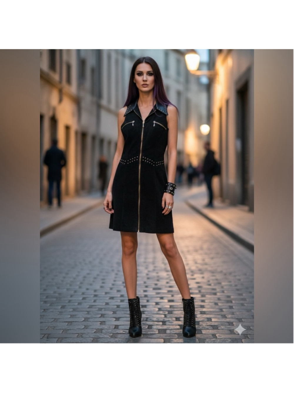 The Leather Ranch Black Suede and Gold Studded Sleeveless Front Zip Dress Size 1